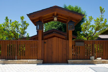 Redwood Fence With Trellis Covered Garden Gate