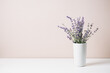canvas print picture - Bouquet of lavender in a small vase, minimal still life.