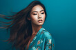 © gaukharyerk - Generative ai portrait of beautiful asian woman on different color background