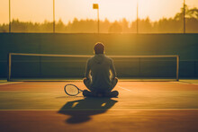 A Tennis Player In Meditation Before A Match, Under The Soft Glow Of The Morning Sun