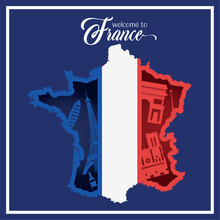 Isolated Map Of France With Different Famous Landmarks Vector