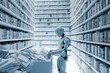 © netrun78 - Friendly robot, virtual assistant, futuristic library and online knolage idea. AI generative