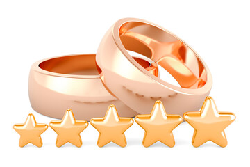 Wall Mural - Golden wedding rings with five golden stars. 3D rendering