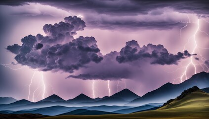 Wall Mural - A Scene Of A Tasteful Scene Of A Mountain Range With Lightning