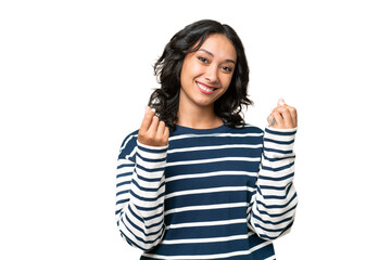 Sticker - Young Argentinian woman over isolated background making money gesture