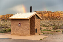 Double Rainbow Over Public Bathroom in a National Park Desert