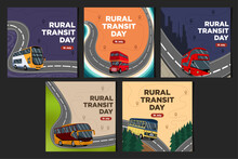 Social Media Feeds Templates Rural Transit Day With The Feel Of A City Bus Trip Vector Illustration