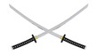 Crossed samurai katana sword isolated on transparent and white background. Weapon concept. 3D render