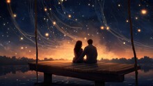 Sitting Close Together On A Pier - Magic Night Of Love - People