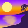 Island sea beach landscape view with moon night sky wallpaper background