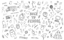 Set For School And Students.Back To School Illustration.School Doodles, Learning,chemistry,physics, Lessons, Time For Learning, School Tools Set.Hand Drawn Art.