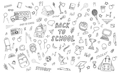 set for school and students.back to school illustration.school doodles, learning,chemistry,physics, 