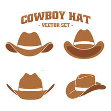 Vector Set Of Wild Cowboy Hats. Perfect For Wild West Related Content, Design Complements, Logos, Print, Screen Printing, And More.