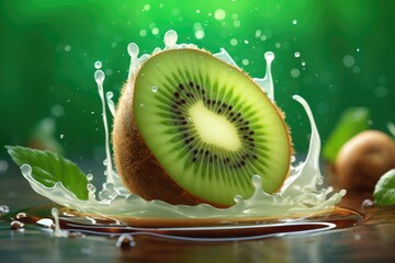 Wall Mural - Kiwifruit in refreshing water with clipping path