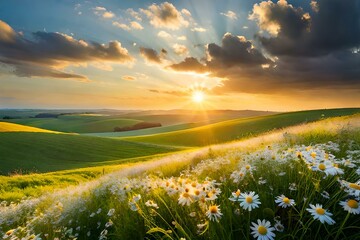 Wall Mural - beautiful field meadow flowers chamomile generated by AI tool