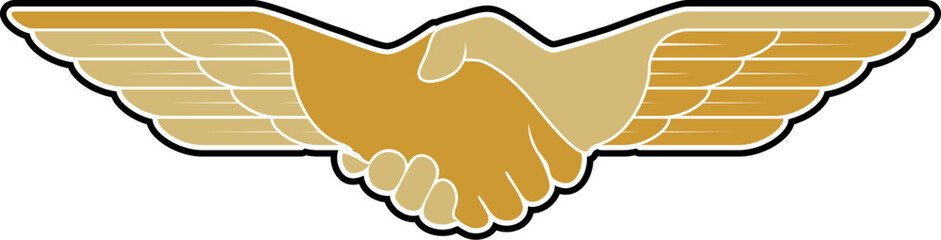 Golden hand shake with wings