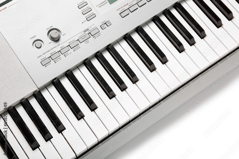 Modern synthesizer keyboard isolated on white background