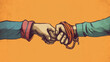 A heartwarming hand-drawn illustration of two friends clasping their hands together, symbolizing their strong bond and the promises they make to each other on Friendship Day,  AI-Generated
