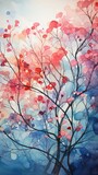 Fototapeta Do pokoju - Background. Abstract watercolor of trees. Spring, summer, fall, winter, Generative AI