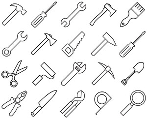 Wall Mural - Working tools set line icon, logo vector