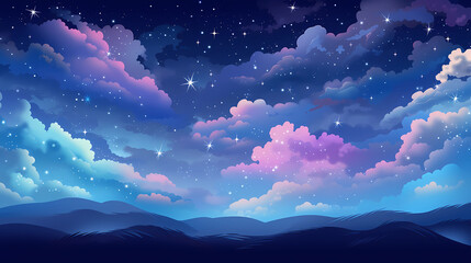 Wall Mural - hand drawn cartoon night sky background illustration
