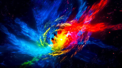 Wall Mural - Computer generated image of colorful explosion of light and matter in space. Generative AI.