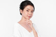 © kitthanes  - Beautiful young asian woman with clean fresh skin on white background, Face care, Facial treatment, Cosmetology, beauty and spa, Asian women portrait.