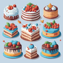 Colorful Cake Cartoon Art Design Vector Illustration. Seamless Pattern. Cartoon Cake Delight