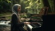 © jambulart - Young woman playing piano at nature