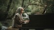 © jambulart - Young woman playing piano at nature