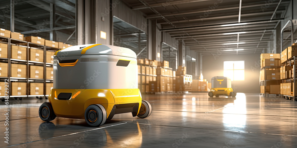 automated management inventory and delivery robot at storage warehouse ...
