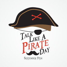 Talk Like A Pirate Day September 19th With Hat Illustration On White Background