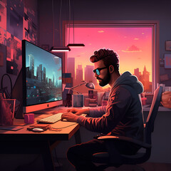 graphic designer working on computer screen, Computer and web design concept. Generative ai