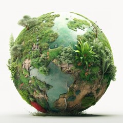 earth globe with land, sea and plants. created with generative ai technology.