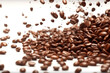 © Surachetsh - Portrait of coffee bean brown roasted caffeine espresso seed. Coffee beans on a blurry background. Flying coffee beans background. Generative AI.