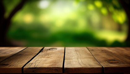 Wall Mural - Empty wooden table with green background