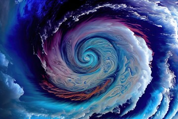 Wall Mural - tropical cyclone, with multiple swirls of clouds and torrential rain, created with generative ai