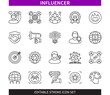 Editable line Influencer outline icon set. Followers, Marketing, Ambassador, Feedback, Rating, Trust, Creativity, Expert. Editable stroke icons EPS