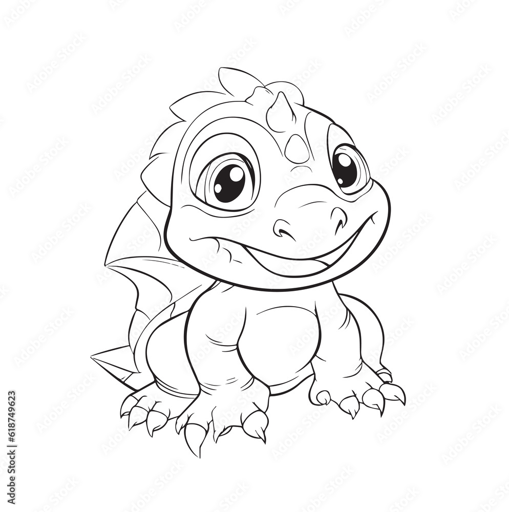 Cute Baby Dinosaur Character, line art. Coloring page for kids and ...