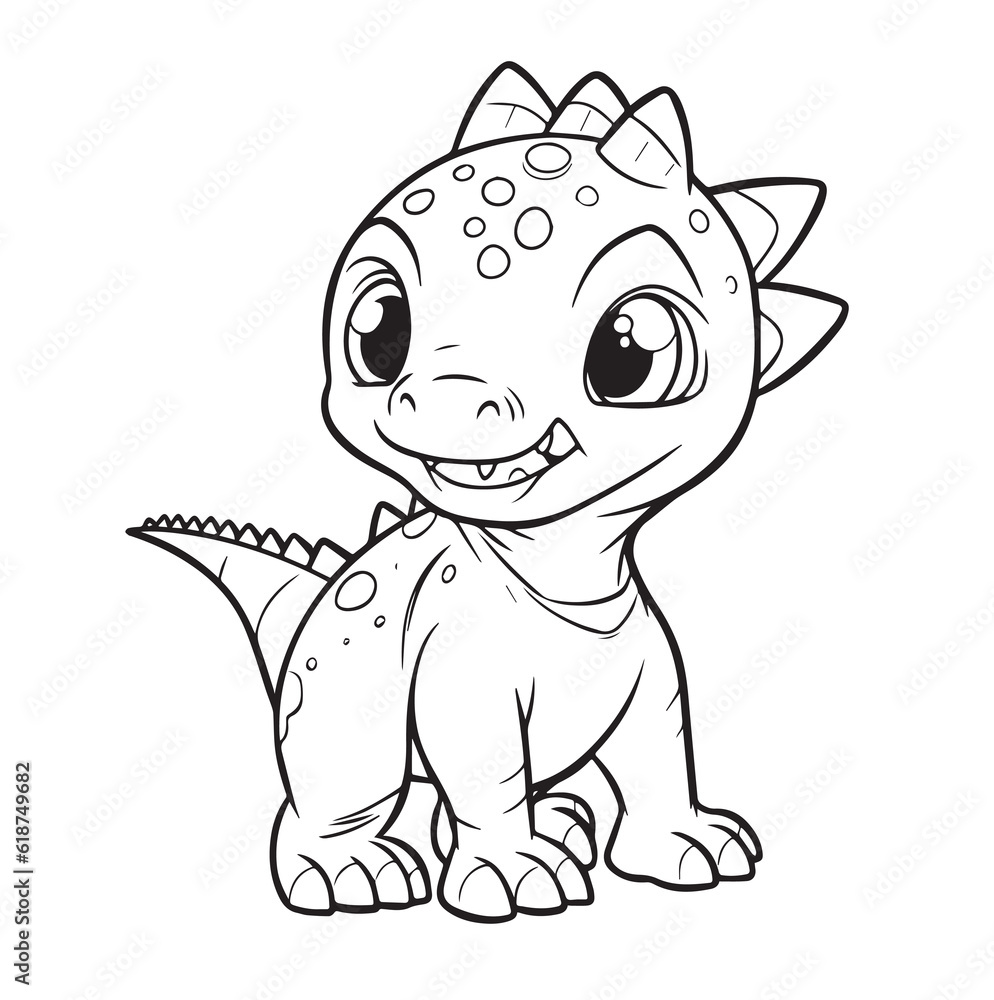 Cute Baby Dinosaur Character, line art. Coloring page for kids and ...
