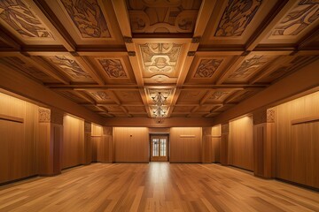 Wall Mural - wooden ceiling, with wooden paneling on walls and floor, created with generative ai