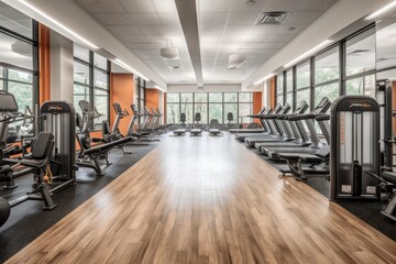 Canvas Print - gymnasium with rows of cardio machines, free weights, and mirrors, created with generative ai