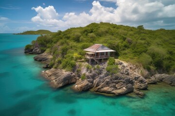 Canvas Print - remote island getaway with view of endless azure waters, created with generative ai