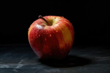 Wall Mural - AI generated illustration of a large red apple isolated on a dark background