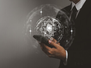 Wall Mural - ai technology, artificial intelligence, business people showing future technology to connect to the 