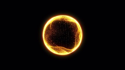 Wall Mural - Abstract golden sphere with moving points. Futuristic technology space style on black background