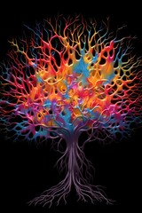 Poster - brain silhouette with multicolored neurons firing inside, created with generative ai