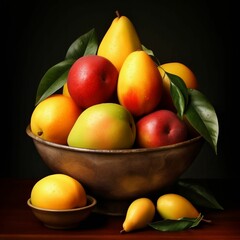 Sticker - AI generated illustration of a bowl filled with an abundance of fresh fruits