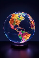 Sticker - earth globe with colorful lights illuminating continents, created with generative ai