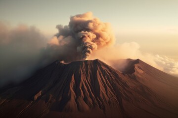 Poster - smoke billowing from the summit of an active volcano, created with generative ai